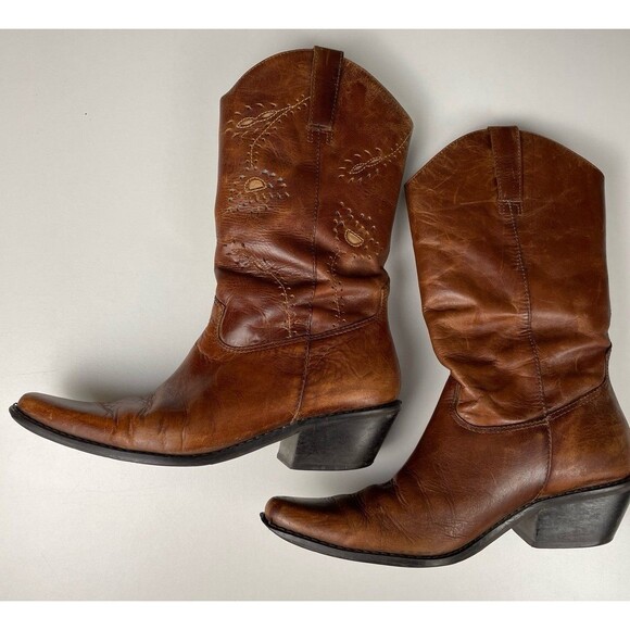 Matisse Cowboy/cowgirl brown leather pointy boots women’s size 8 made in Brazil - Picture 1 of 9